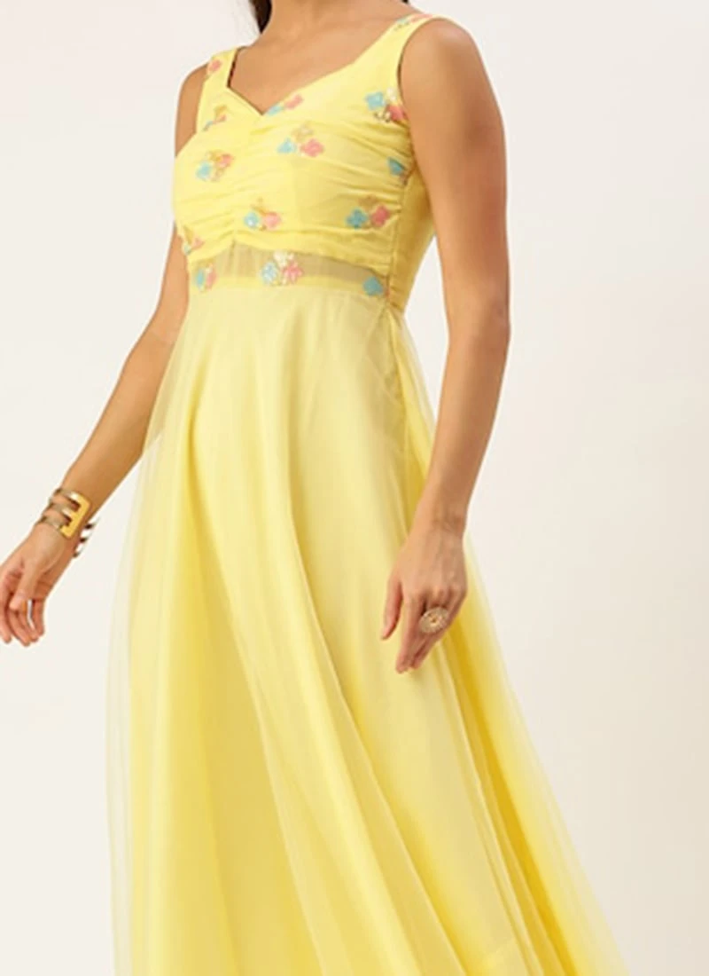 Yellow Georgette Embroidered Dress Party Wear 3 Yellow Georgette Embroidered Dress Party Wear