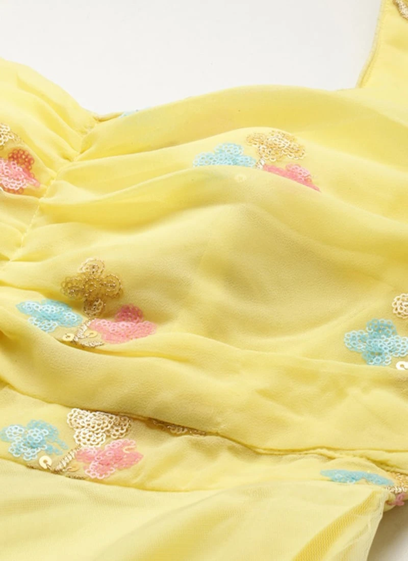Yellow Georgette Embroidered Dress Party Wear 7 Yellow Georgette Embroidered Dress Party Wear - Image 5
