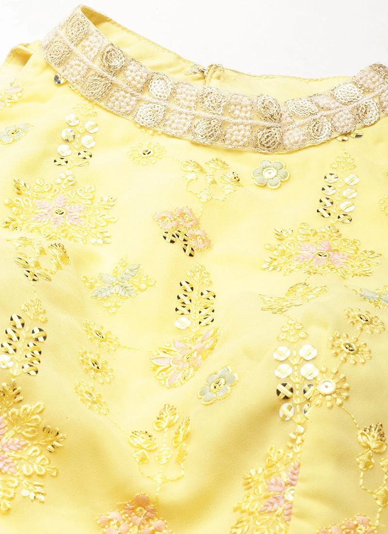Yellow Georgette Embroidered Gown Party Wear 7 Yellow Georgette Embroidered Gown Party Wear - Image 5