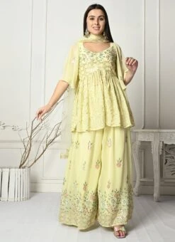 Dupatta From Yellow Georgette Embroidered Palazzo Suit After Six Wear -ZariGrace Shop Yellow Georgette Embroidered Palazzo Suit SLBS02303903 u 1