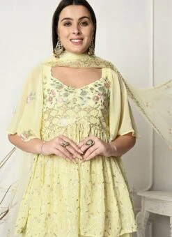 Dupatta From Yellow Georgette Embroidered Palazzo Suit After Six Wear -ZariGrace Shop Yellow Georgette Embroidered Palazzo Suit SLBS02303903 rrc1 1
