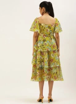 Yellow Georgette Layered Style Dress After Six Wear -ZariGrace Shop Yellow Georgette Layered Style Dress DRBS02208417 b