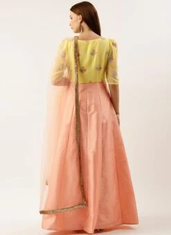 Dupatta From Yellow Georgette N Peach Kali Anarkali After Six Wear -ZariGrace Shop Yellow Georgette N Peach Kali Anarkali SLBS02301710 b