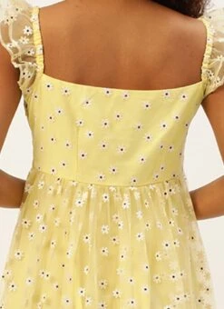 Yellow Glitter Foil Tiered Gathers Dress Party Wear 15 Yellow Glitter Foil Tiered Gathers Dress Party Wear -ZariGrace Shop Yellow Glitter Foil Tiered Gathers Dress DRBS02209691 rrc2