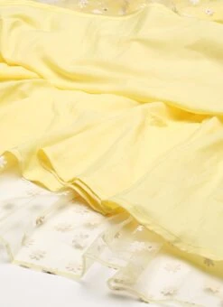 Yellow Glitter Foil Tiered Gathers Dress Party Wear 16 Yellow Glitter Foil Tiered Gathers Dress Party Wear -ZariGrace Shop Yellow Glitter Foil Tiered Gathers Dress DRBS02209691 rrc3