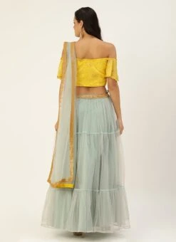 Yellow N Blue Gathered Embroidered Lehenga Festive Wear -ZariGrace Shop Yellow N Blue Gathered Embroidered Lehenga GHBS02001222 b