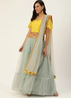Yellow N Blue Gathered Embroidered Lehenga Festive Wear -ZariGrace Shop Yellow N Blue Gathered Embroidered Lehenga GHBS02001222 u