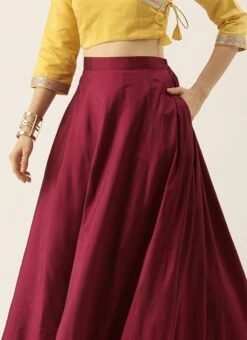 Yellow N Dark Purple Taffeta Skirt Festive Wear
