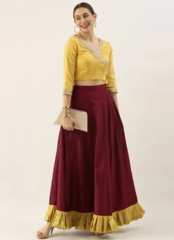 Yellow N Dark Purple Taffeta Skirt Festive Wear -ZariGrace Shop Yellow N Dark Purple Taffeta Skirt WBBS02012687 u
