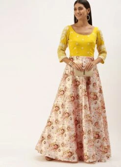 Yellow N Pink Embroidered Floor Length Gown Festive Wear -ZariGrace Shop Yellow N Pink Embroidered Floor Length Gown IWBS02107555 u