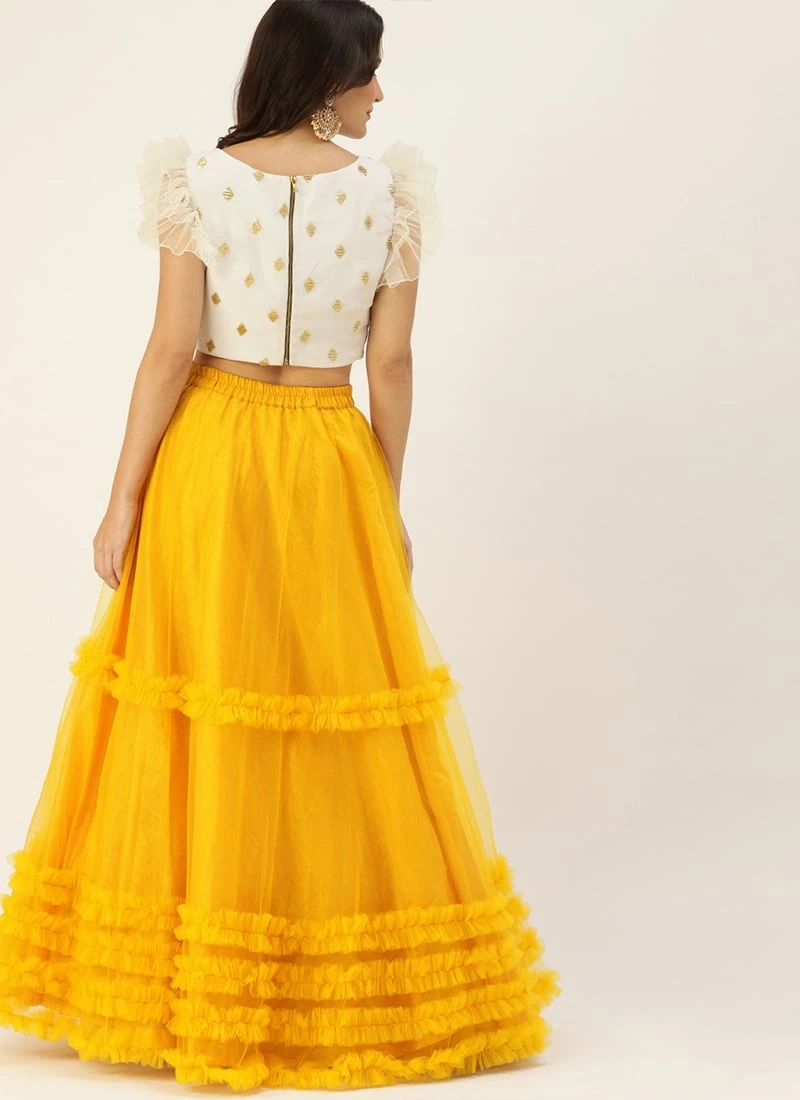 Yellow N White Embroidered Skirt Set Festive Wear 6 Yellow N White Embroidered Skirt Set Festive Wear - Image 4