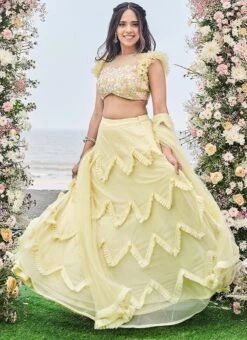 Yellow Nylon Net Embroidery Lehenga Choli With Dupatta Wedding Wear -ZariGrace Shop Yellow Nylon Net Embroidery Lehenga Choli With Dupatta GHMCAA011 u