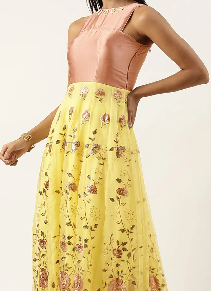 Yellow Organza Embroidered Anarkali Suit Festive Wear 3 Yellow Organza Embroidered Anarkali Suit Festive Wear