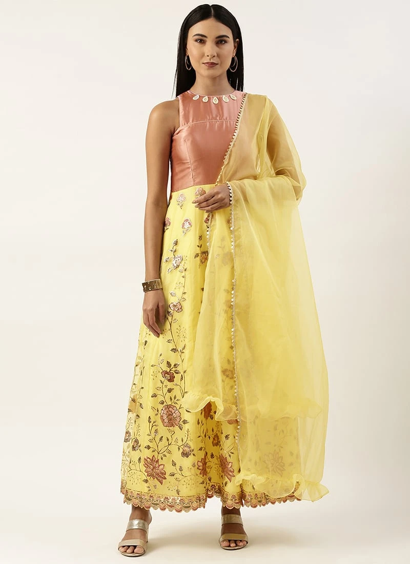 Yellow Organza Embroidered Anarkali Suit Festive Wear 5 Yellow Organza Embroidered Anarkali Suit Festive Wear - Image 3