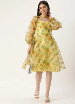 Yellow Organza Mini Dress Party Wear -ZariGrace Shop Yellow Organza Mini Dress DRBS02209616 u