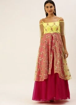 Yellow Organza N Hot Pink Layered Style Gown Wedding Wear 12 Yellow Organza N Hot Pink Layered Style Gown Wedding Wear -ZariGrace Shop Yellow Organza N Hot Pink Layered Style Gown IWBS02206202 u