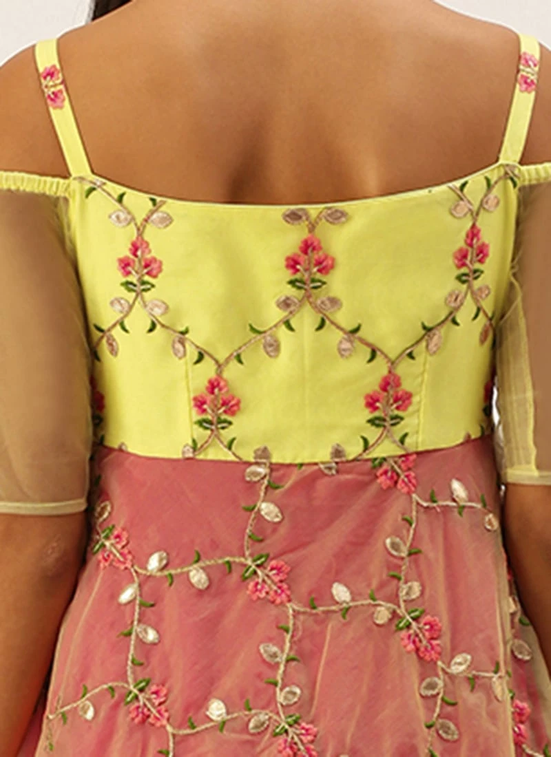 Yellow Organza N Hot Pink Layered Style Gown Wedding Wear 8 Yellow Organza N Hot Pink Layered Style Gown Wedding Wear - Image 6