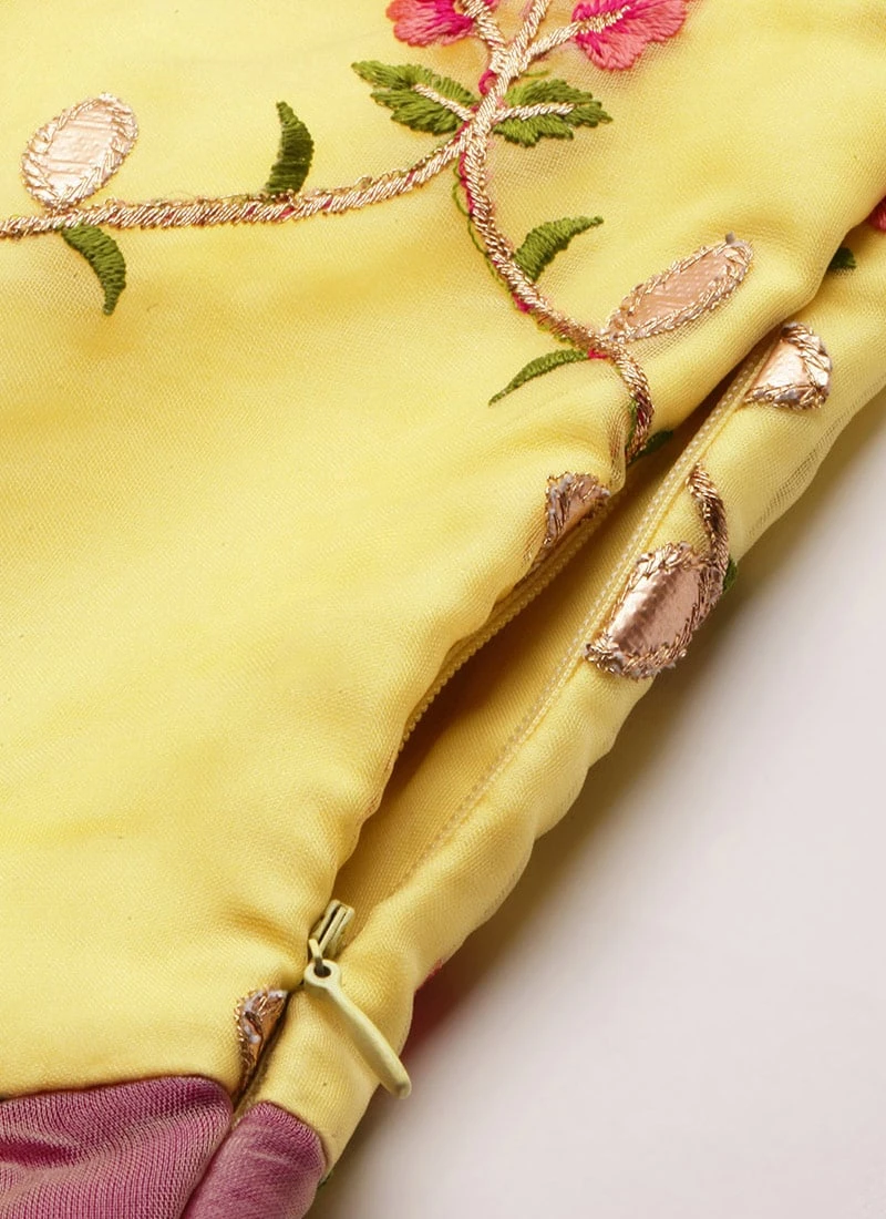 Yellow Organza N Hot Pink Layered Style Gown Wedding Wear 9 Yellow Organza N Hot Pink Layered Style Gown Wedding Wear - Image 7