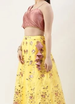 Skirt From Yellow Organza N Pink Art Silk Skirt N Top Set After Six Wear