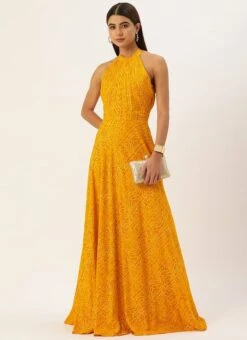 Why Kiki Dress Yellow Printed Halter Neck Floor Length Gown Festive Wear -ZariGrace Shop Yellow Printed Halter Neck Floor Length Gown IWBS02110888 u