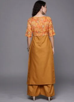 Yellow Printed Rayon Boat Neck Kurta Set After Six Wear -ZariGrace Shop Yellow Printed Rayon Boat Neck Kurta Set KSBS01912072 b