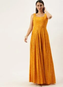 Yellow Printed Strap Neck Dress After Six Wear -ZariGrace Shop Yellow Printed Strap Neck Dress DRBS02109710 u