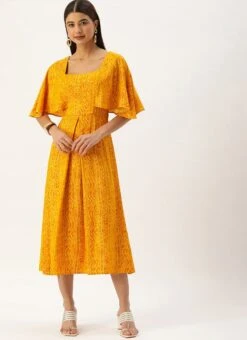 Yellow Printed Viscose Dress After Six Wear -ZariGrace Shop Yellow Printed Viscose Dress DRBS02110830 u