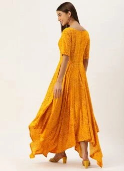 Yellow Printed Viscose Handkerchief Style Dress Festive Wear -ZariGrace Shop Yellow Printed Viscose Handkerchief Style Dress DRBS02110941 b