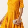 Yellow Printed Viscose Handkerchief Style Dress Festive Wear