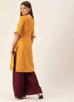 Yellow Printed Viscose Rayon Kurta Work Wear -ZariGrace Shop Yellow Printed Viscose Rayon Kurta KRBS02307720 b