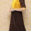 Yellow Rayon N Brown Georgette Gathers Dress After Six Wear