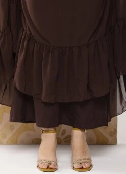 Yellow Rayon N Brown Georgette Gathers Dress After Six Wear -ZariGrace Shop Yellow Rayon N Brown Georgette Gathers Dress DRBS02302147 rrc4