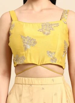 Yellow Sequins Embroidered Chinon Blouse Festive Wear -ZariGrace Shop Yellow Sequins Embroidered Chinon Blouse BLBS02301971 rrc4