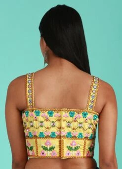 Yellow Silk Embroidered Work Blouse Party Wear -ZariGrace Shop Yellow Silk Embroidered Work Blouse BLSPFB133Y b