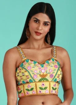 Yellow Silk Embroidered Work Blouse Party Wear -ZariGrace Shop Yellow Silk Embroidered Work Blouse BLSPFB133Y u