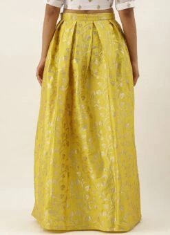 Yellow Taffeta Jacquard Skirt Festive Wear 13 Yellow Taffeta Jacquard Skirt Festive Wear -ZariGrace Shop Yellow Taffeta Jacquard Skirt WBBS02306478 b