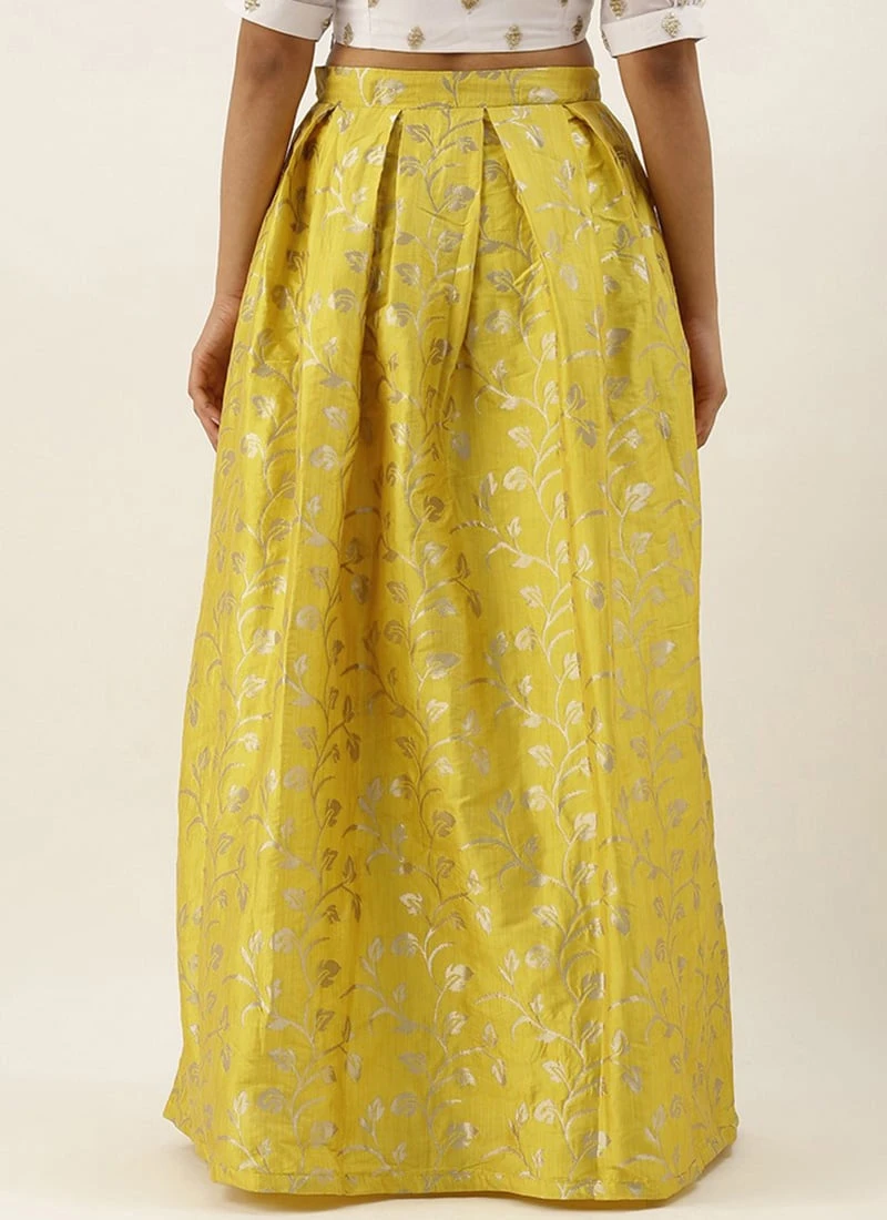 Yellow Taffeta Jacquard Skirt Festive Wear 6 Yellow Taffeta Jacquard Skirt Festive Wear - Image 4