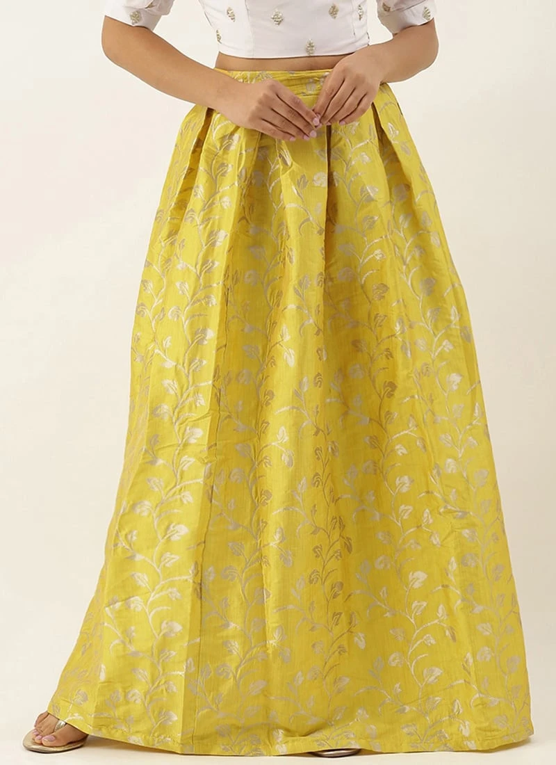 Yellow Taffeta Jacquard Skirt Festive Wear 5 Yellow Taffeta Jacquard Skirt Festive Wear - Image 3