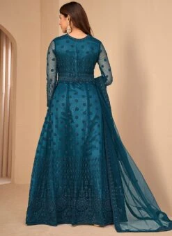 Anarkali Suit Net Rama Blue Embroidery Work Party Wear -ZariGrace Shop anarkali suit net rama blue embroidery work slsdi119ra b