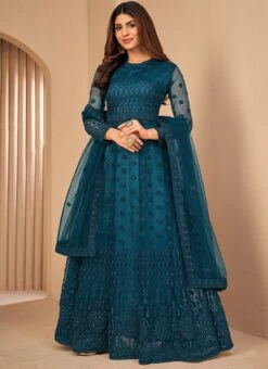 Anarkali Suit Net Rama Blue Embroidery Work Party Wear -ZariGrace Shop anarkali suit net rama blue embroidery work slsdi119ra u
