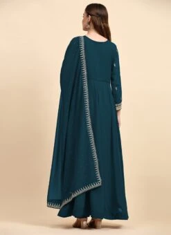 Rama Blue Faux Georgette Embroidered Anarkali Suit Party Wear -ZariGrace Shop aqua blue faux georgette embroidered anarkali suit slsrf27074 b
