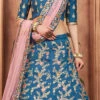 Aqua Blue Embroidered A Line Lehenga Wedding Wear
