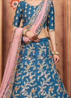 Aqua Blue Embroidered A Line Lehenga Wedding Wear
