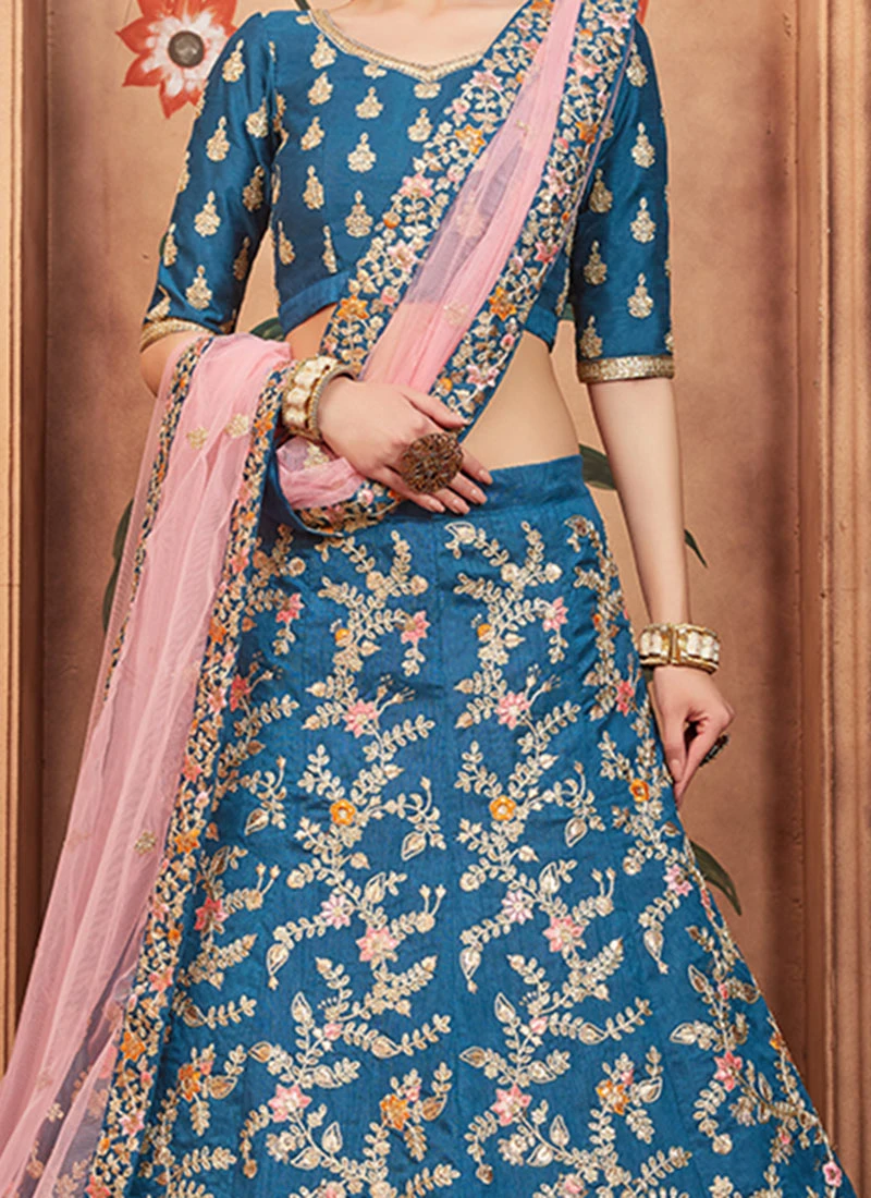 Aqua Blue Embroidered A Line Lehenga Wedding Wear 3 Aqua Blue Embroidered A Line Lehenga Wedding Wear
