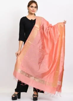 Baby Pink Banarasi Silk Weaving Work Dupatta Work Wear -ZariGrace Shop baby pink banarasi silk weaving work dupatta dpdmimfd179 u