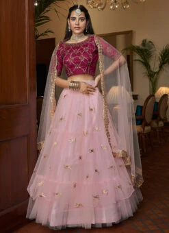 Baby Pink Net Sequins Work Umbrella Lehenga Choli Party Wear -ZariGrace Shop baby pink net sequins work umbrella lehenga choli ghsir4201 u