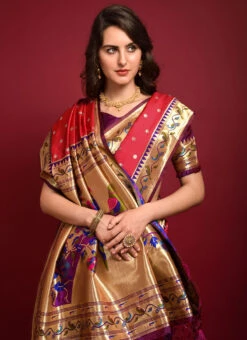 Banarasi Silk Red Color Zari Work Saree Festive Wear -ZariGrace Shop banarasi silk red color zari work saree sasacw3799 b