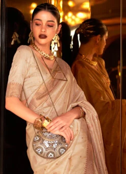 Banarasi Silk Woven Work Beige Color Saree Festive Wear -ZariGrace Shop banarasi silk woven work beige color saree sasli203810005 b