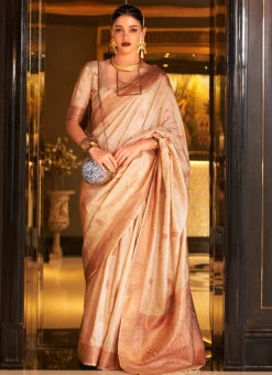 Banarasi Silk Woven Work Beige Color Saree Festive Wear -ZariGrace Shop banarasi silk woven work beige color saree sasli203810005 u