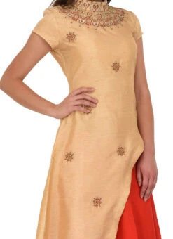 Beige Bhagalpuri Art Silk Umbrella Lehenga Party Wear